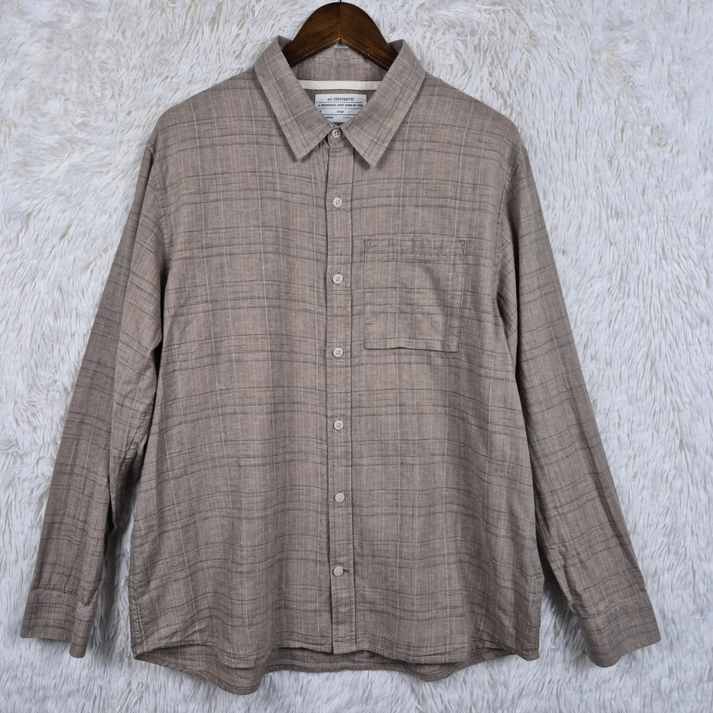 REI Co-op Mens Hemp Organic Cotton Plaid Button Down Shirt Brown Lg Sustainable